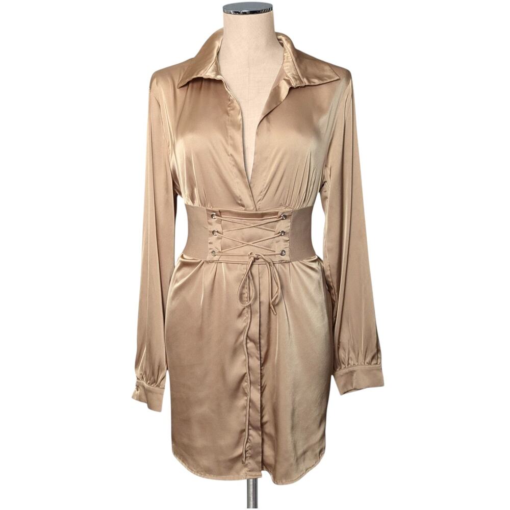 PRIMI Satin Button Down Corset  Belted Top Shirt Tunic  Small